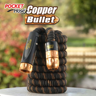 Pocket Hose Copper Bullet Expandable Garden Hose 75FT - 10-Pattern Spray Nozzle, No-Kink Design